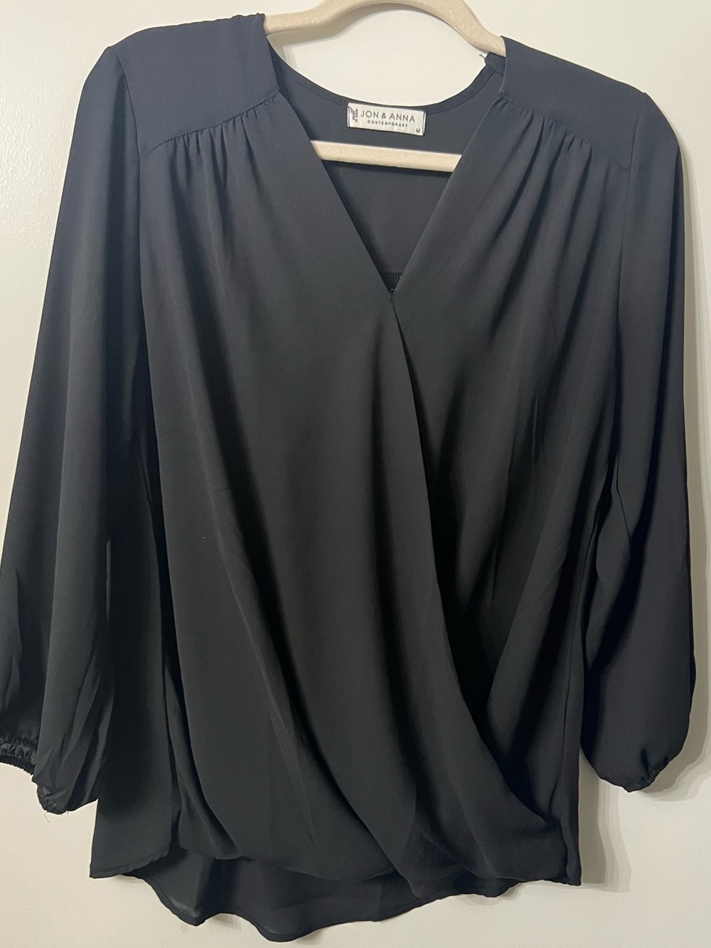 Jon & Anna Black Faux-Wrap V-Neck Blouse
